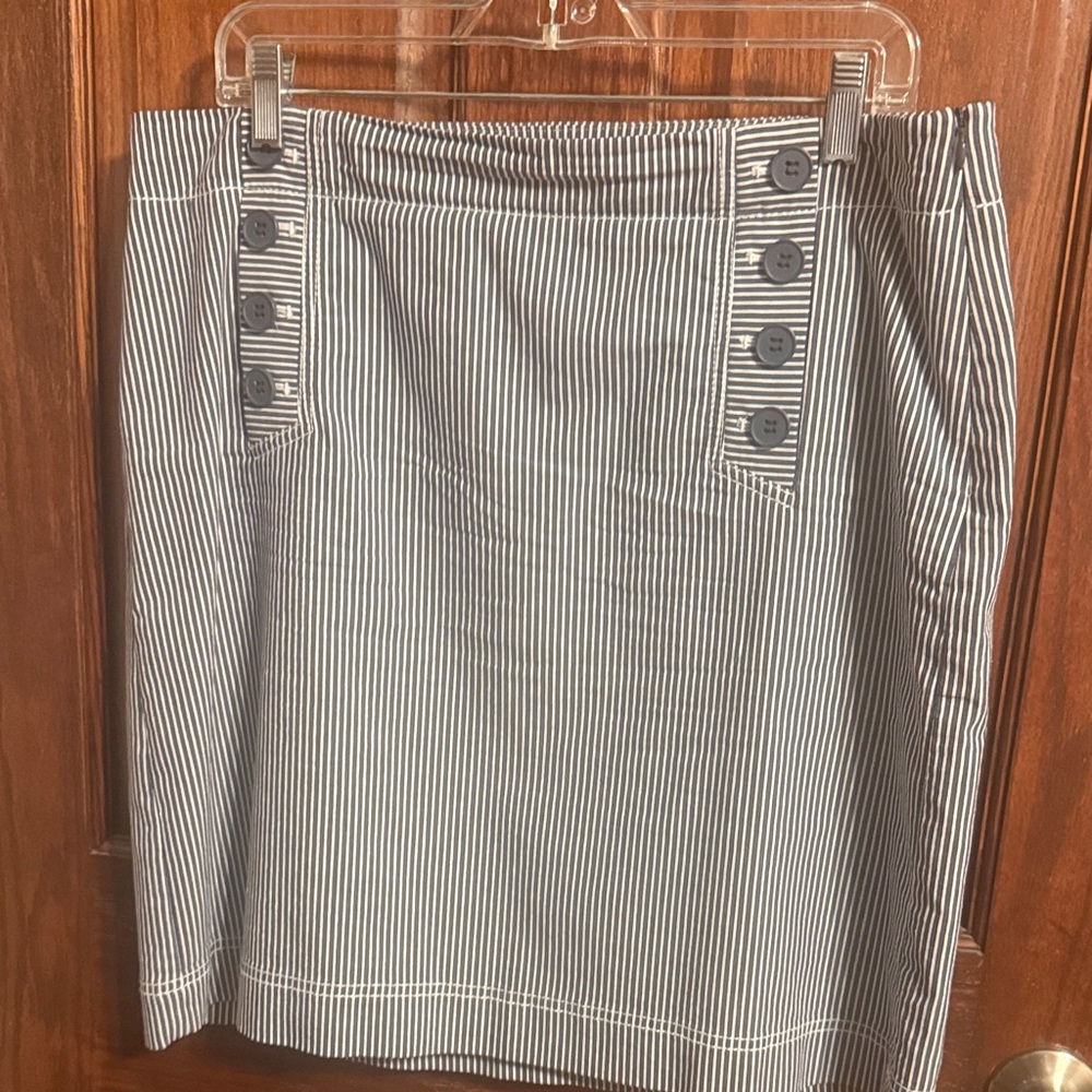 Talbots Striped Black and White Button Skirt